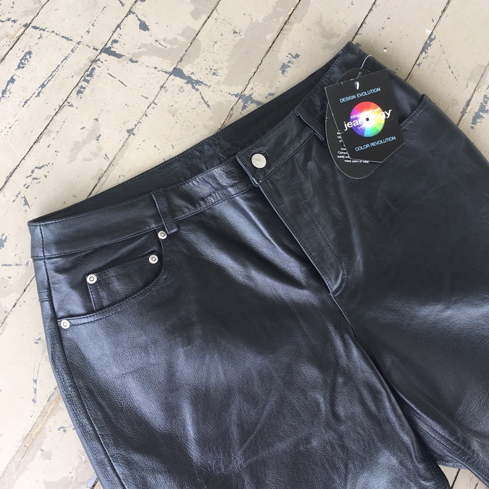 Elegant Leather Black Straight Leg Jeans